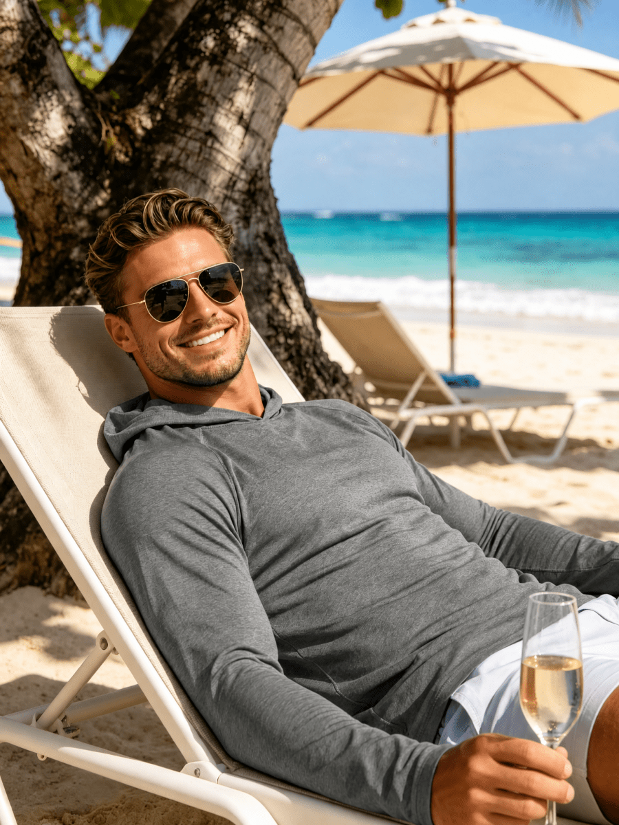 TACVASEN Sea Blue Men's UPF 50+ Sun Protection Hoodies with Thumb Holes