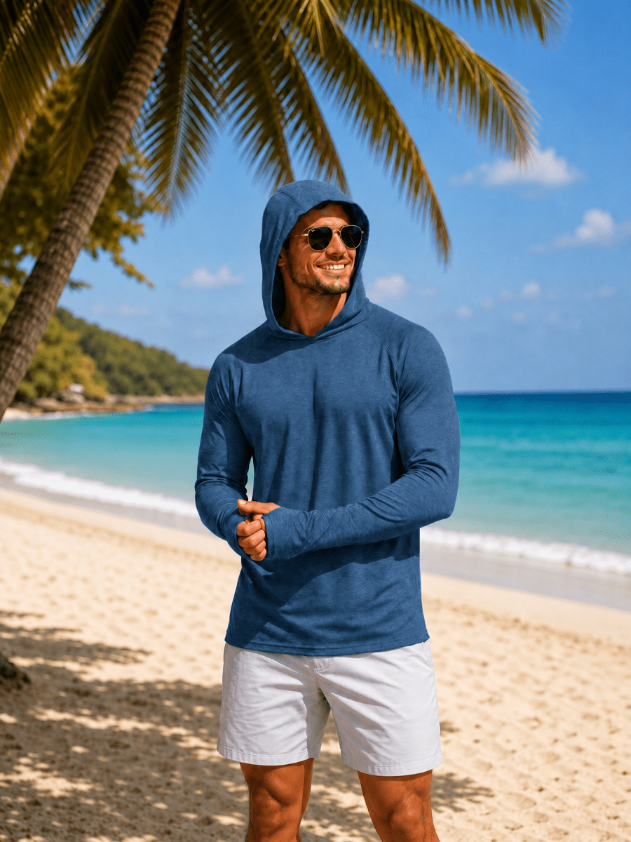TACVASEN Sea Blue Men's UPF 50+ Sun Protection Hoodies with Thumb Holes