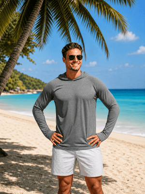 TACVASEN Sea Blue Men's UPF 50+ Sun Protection Hoodies with Thumb Holes