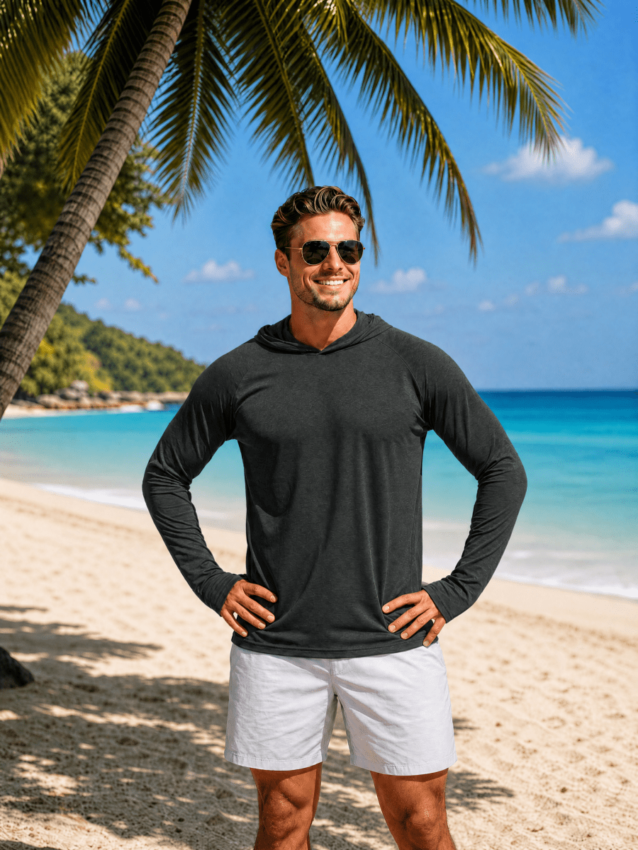 TACVASEN Sea Blue Men's UPF 50+ Sun Protection Hoodies with Thumb Holes
