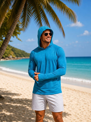 TACVASEN Sea Blue Men's UPF 50+ Sun Protection Hoodies with Thumb Holes