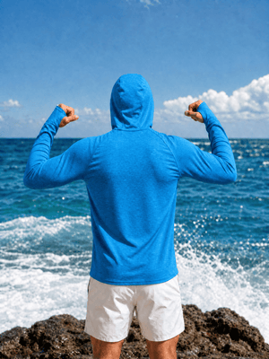 TACVASEN Sea Blue Men's UPF 50+ Sun Protection Hoodies with Thumb Holes