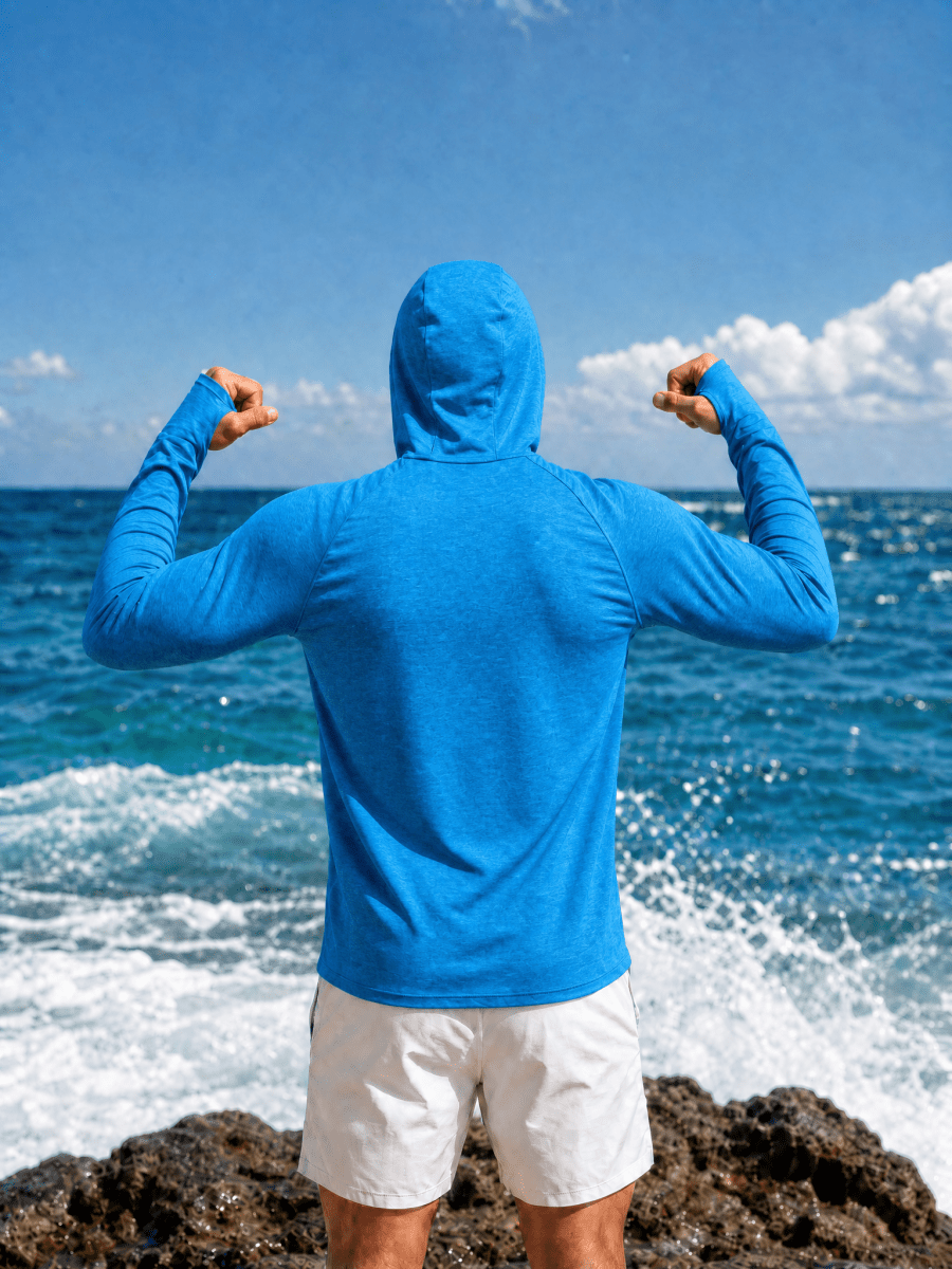 TACVASEN Sea Blue Men's UPF 50+ Sun Protection Hoodies with Thumb Holes