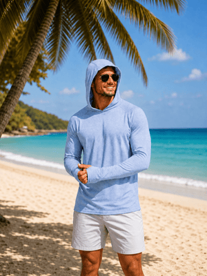 TACVASEN Sea Blue Men's UPF 50+ Sun Protection Hoodies with Thumb Holes