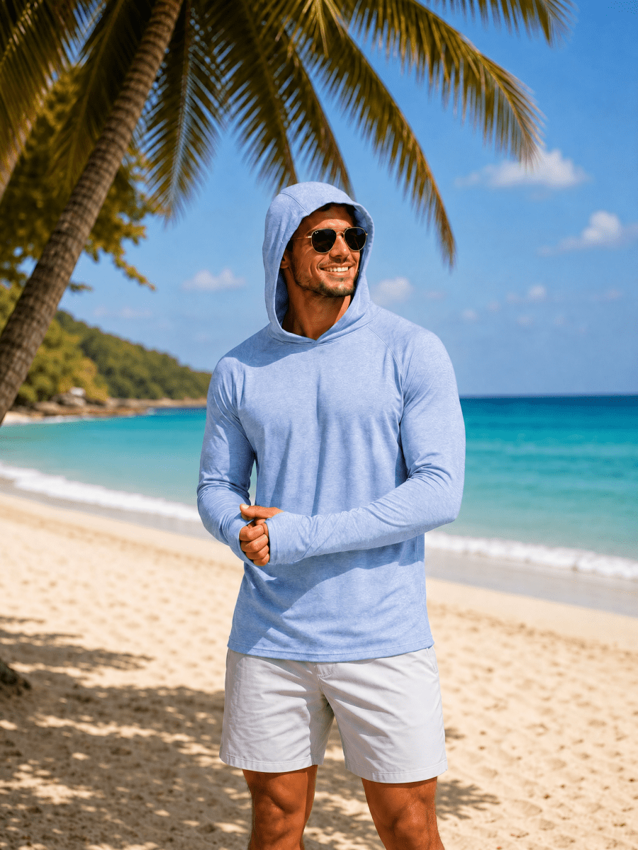 TACVASEN Sea Blue Men's UPF 50+ Sun Protection Hoodies with Thumb Holes