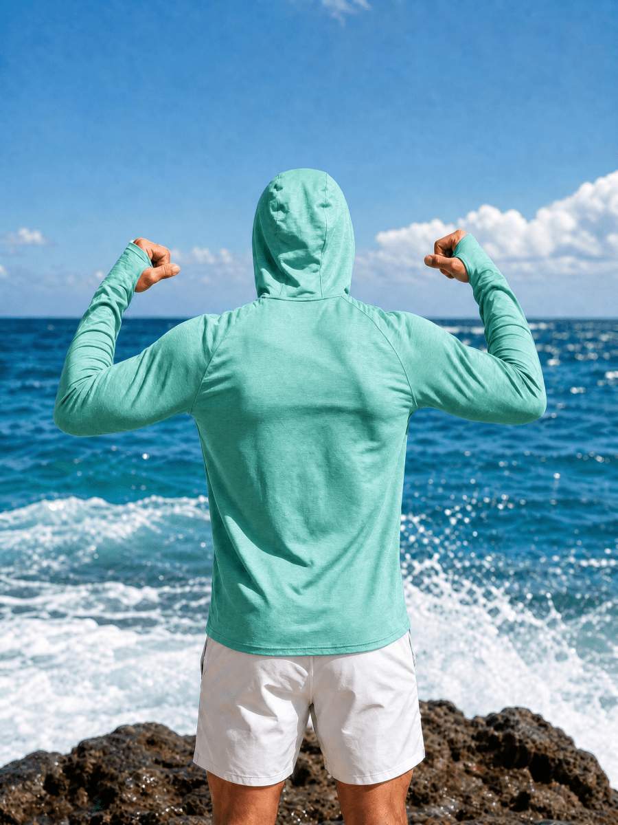 TACVASEN Sea Blue Men's UPF 50+ Sun Protection Hoodies with Thumb Holes