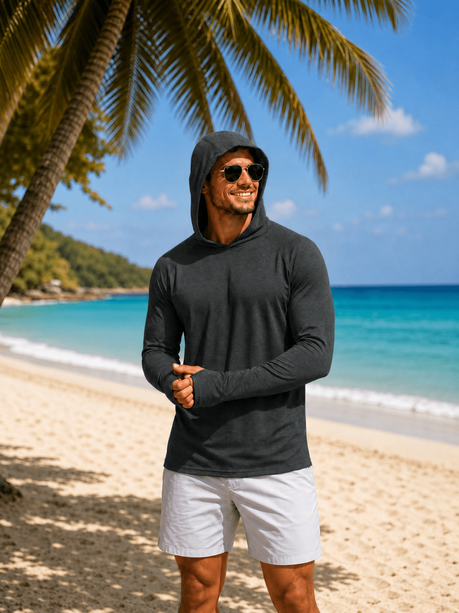 TACVASEN Sea Blue Men's UPF 50+ Sun Protection Hoodies with Thumb Holes