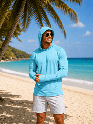 TACVASEN Sea Blue Men's UPF 50+ Sun Protection Hoodies with Thumb Holes