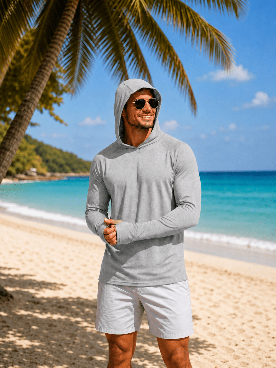 TACVASEN Sea Blue Men's UPF 50+ Sun Protection Hoodies with Thumb Holes