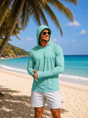 TACVASEN Sea Blue Men's UPF 50+ Sun Protection Hoodies with Thumb Holes