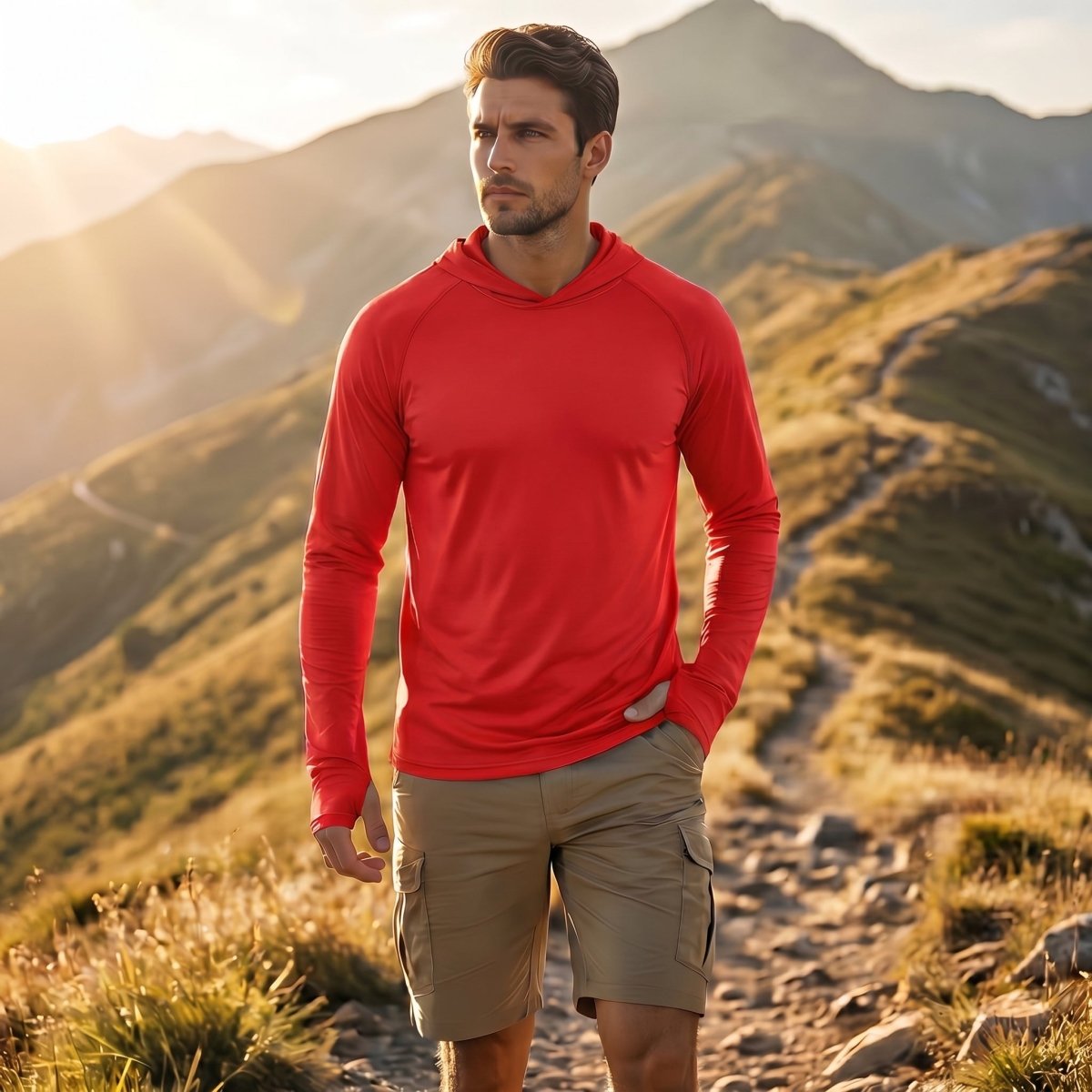 TACVASEN Tomato Red Men's UPF 50+ Sun Protective Athletic Rash Guard Shirts