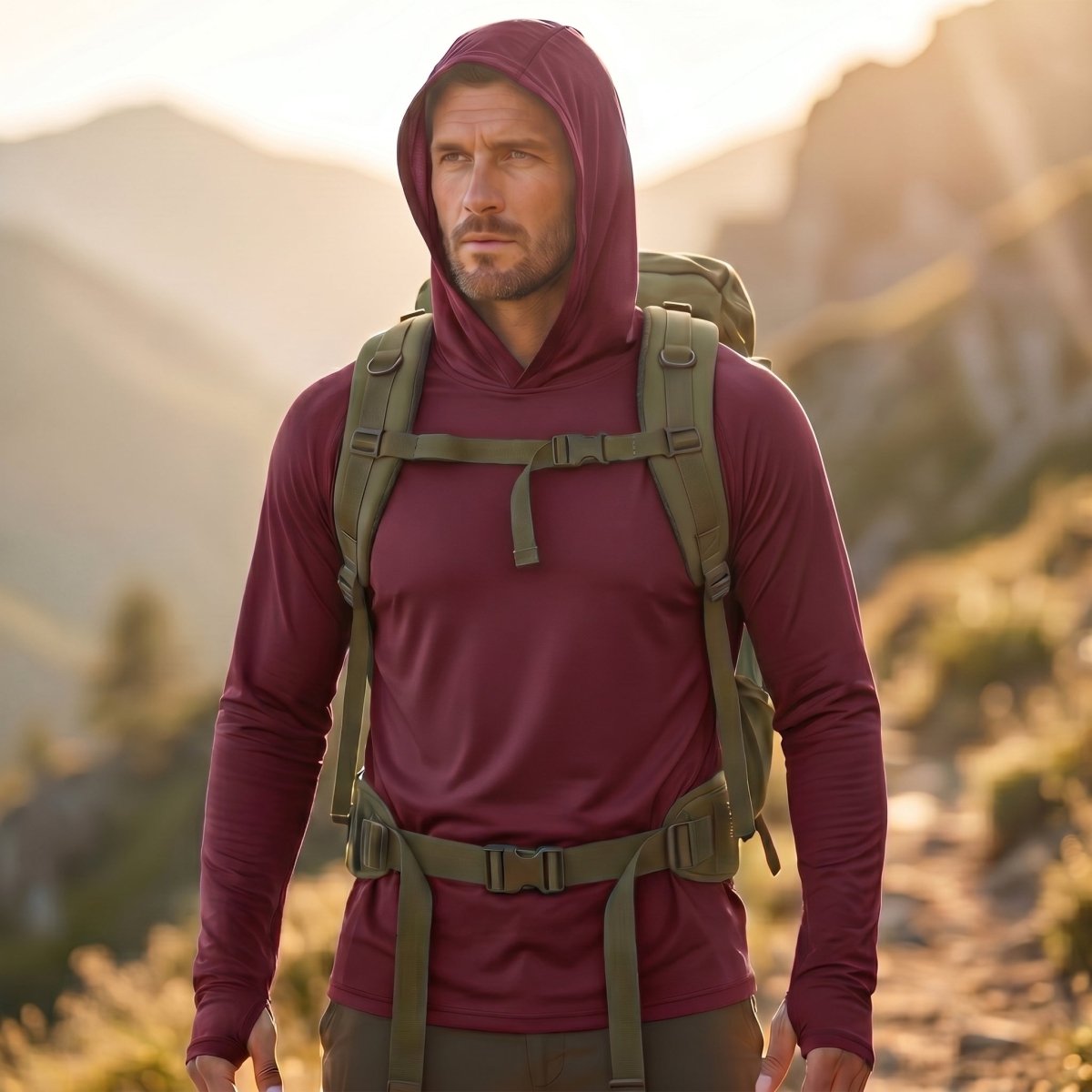 TACVASEN Wine Red Men's UPF 50+ Sun Protective Athletic Rash Guard Shirts