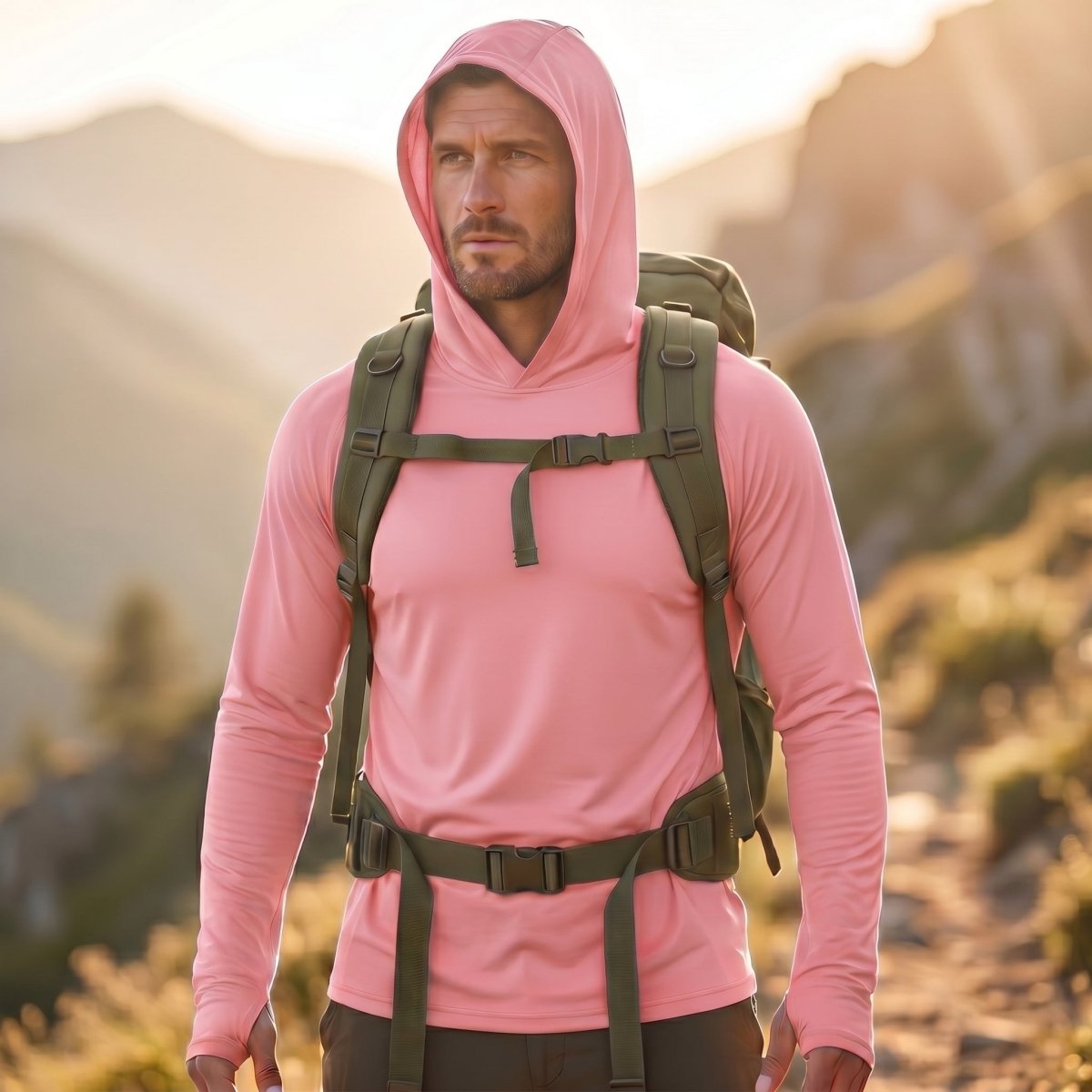 TACVASEN Grey Pink Men's UPF 50+ Sun Protective Athletic Rash Guard Shirts