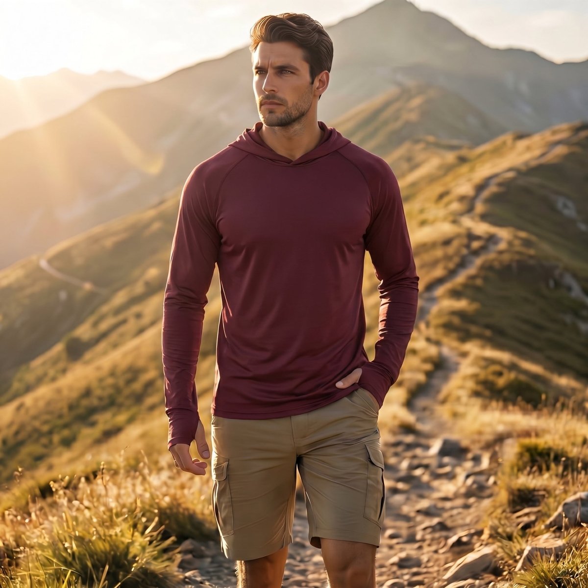 TACVASEN Wine Red Men's UPF 50+ Sun Protective Athletic Rash Guard Shirts