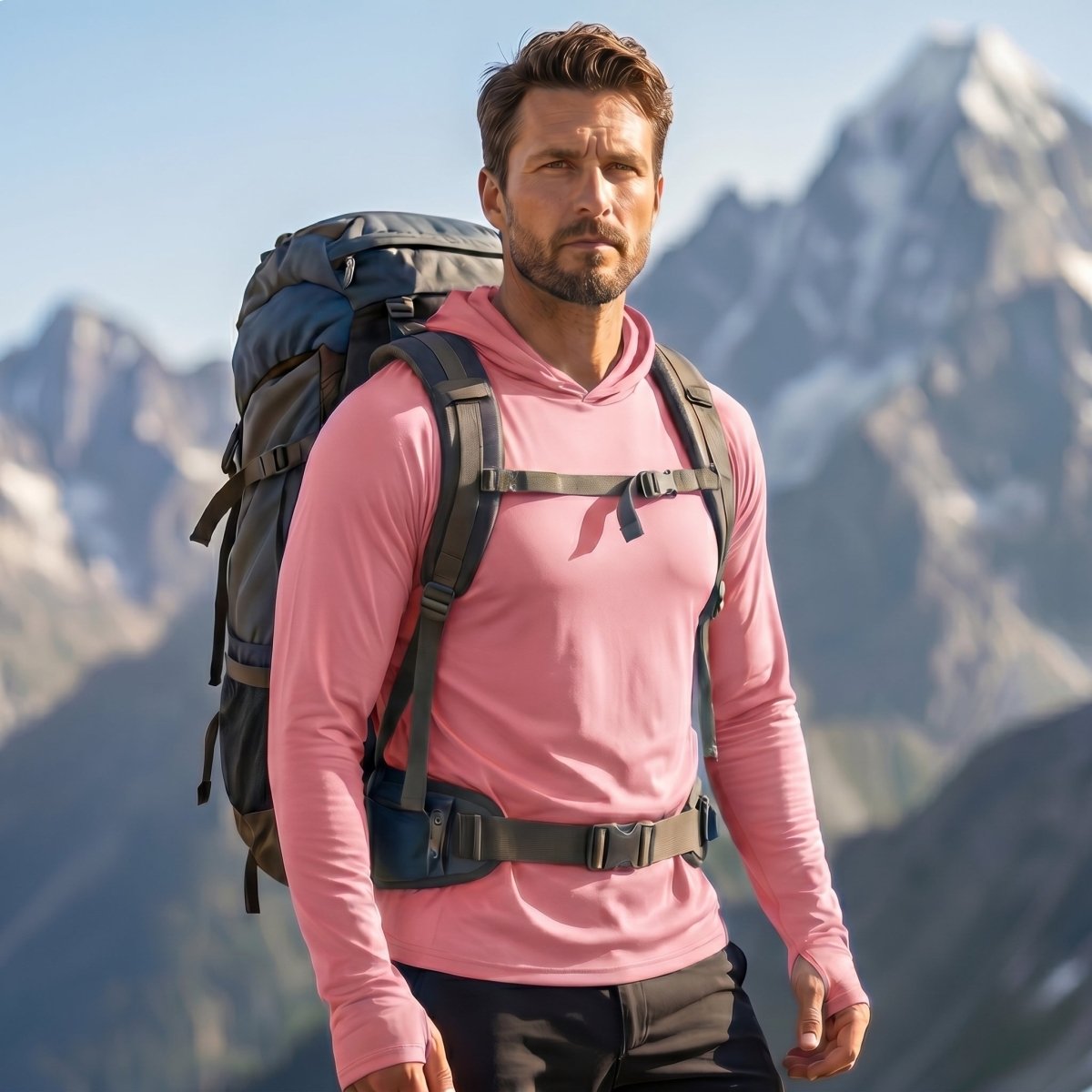 TACVASEN Grey Pink Men's UPF 50+ Sun Protective Athletic Rash Guard Shirts