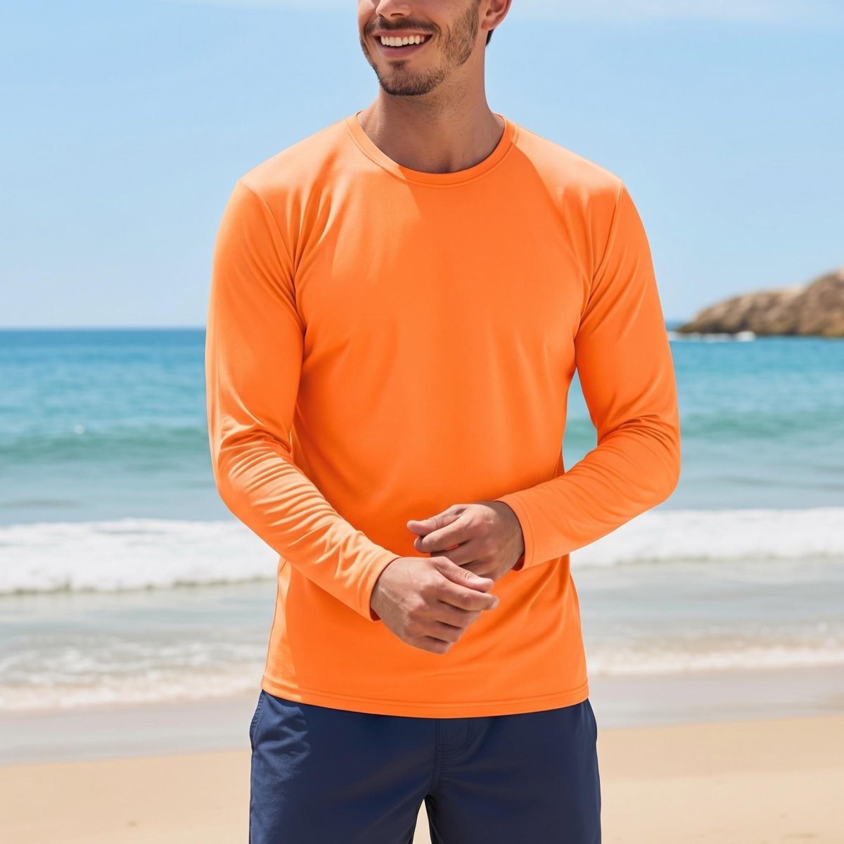 TACVASEN Orange Men's UPF 80+ Sun Shirt Quick Dry Long Sleeve Rashguard
