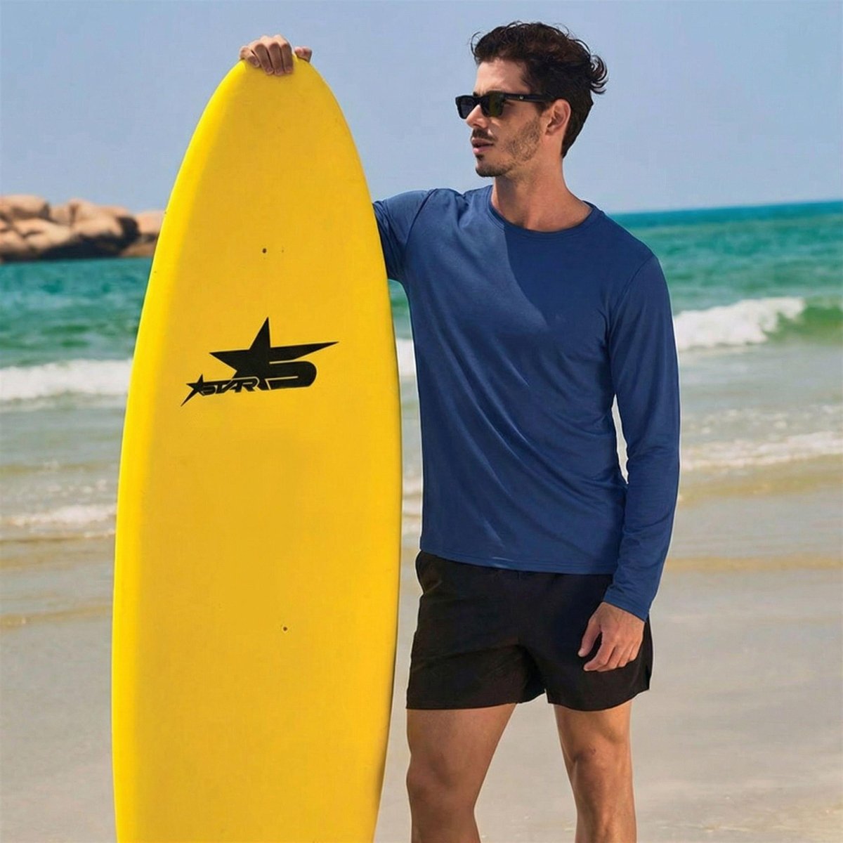 TACVASEN Navy Men's UPF 80+ Sun Shirt Quick Dry Long Sleeve Rashguard