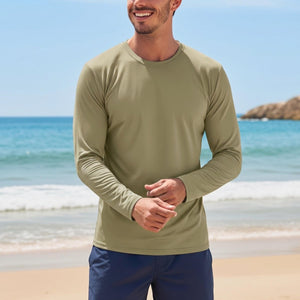 TACVASEN Dull Cyan Men's UPF 80+ Sun Shirt Quick Dry Long Sleeve Rashguard