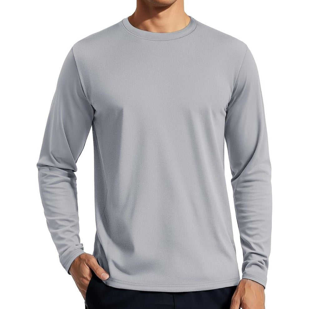 TACVASEN Light Grey Men's UPF 80+ Sun Shirt Quick Dry Long Sleeve Rashguard