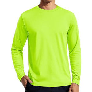 TACVASEN Fluorescent Green Men's UPF 80+ Sun Shirt Quick Dry Long Sleeve Rashguard