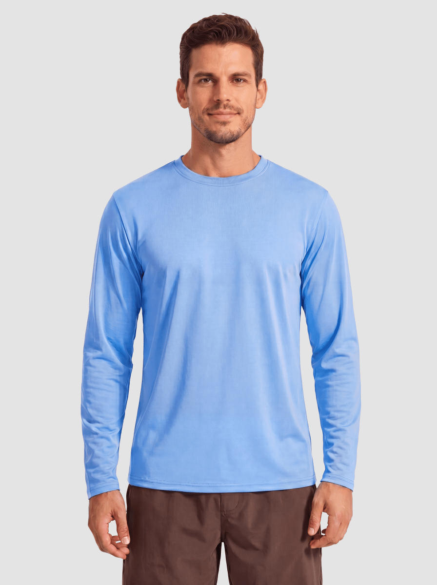 TACVASEN Waterfall Blue Men's UPF 80+ Sun Shirt Quick Dry Long Sleeve Rashguard