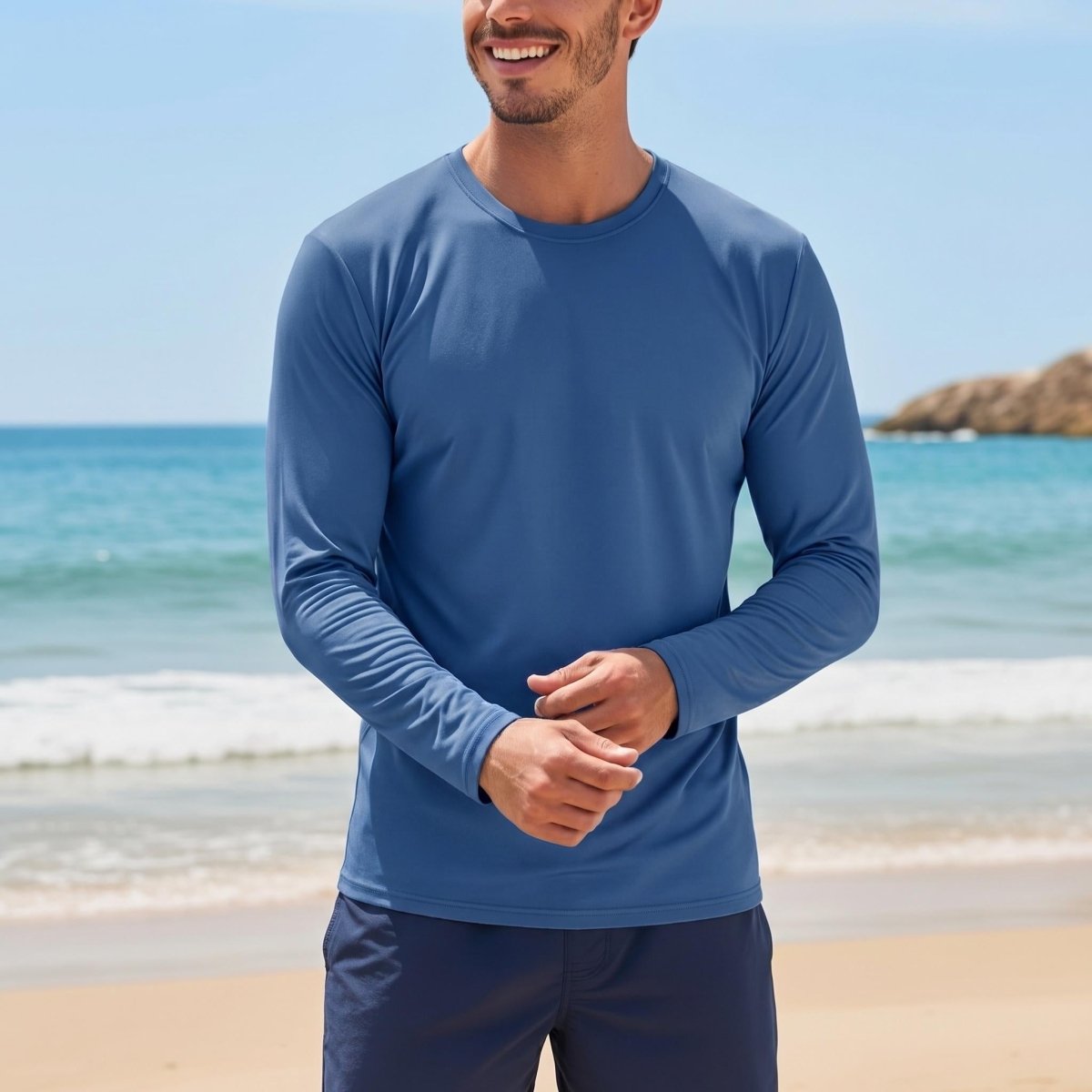 TACVASEN Blue Grey Men's UPF 80+ Sun Shirt Quick Dry Long Sleeve Rashguard