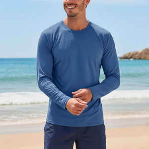 TACVASEN Blue Grey Men's UPF 80+ Sun Shirt Quick Dry Long Sleeve Rashguard