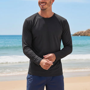 TACVASEN Black Men's UPF 80+ Sun Shirt Quick Dry Long Sleeve Rashguard