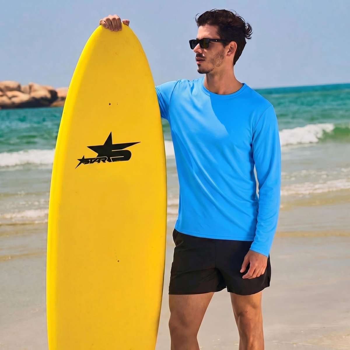 TACVASEN Azure Men's UPF 80+ Sun Shirt Quick Dry Long Sleeve Rashguard