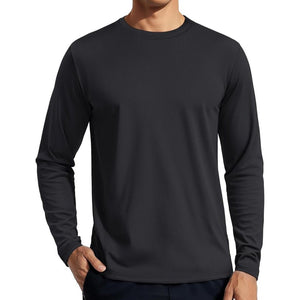 TACVASEN Black Men's UPF 80+ Sun Shirt Quick Dry Long Sleeve Rashguard