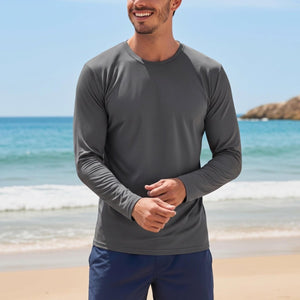 TACVASEN Dark Grey Men's UPF 80+ Sun Shirt Quick Dry Long Sleeve Rashguard