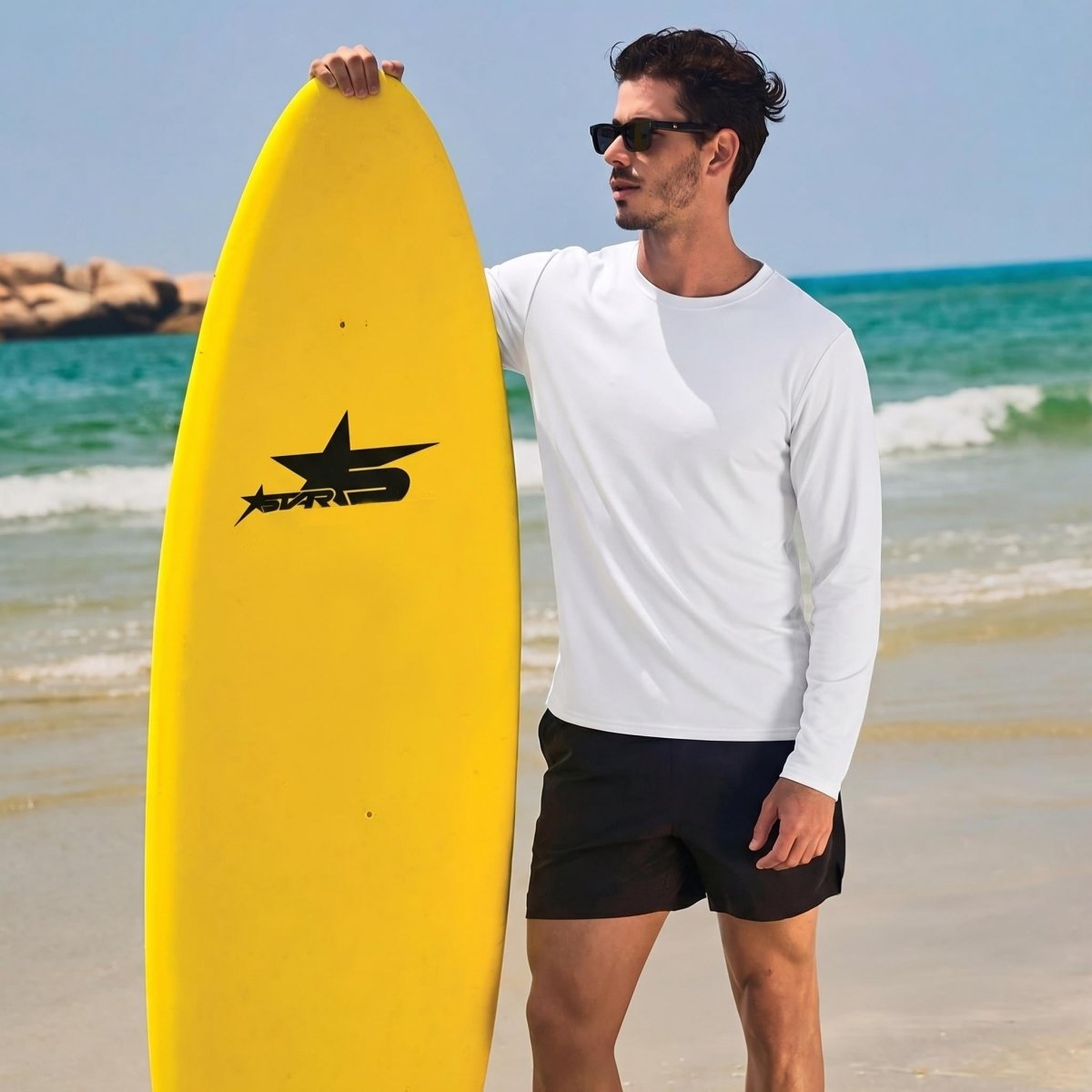 TACVASEN White Men's UPF 80+ Sun Shirt Quick Dry Long Sleeve Rashguard
