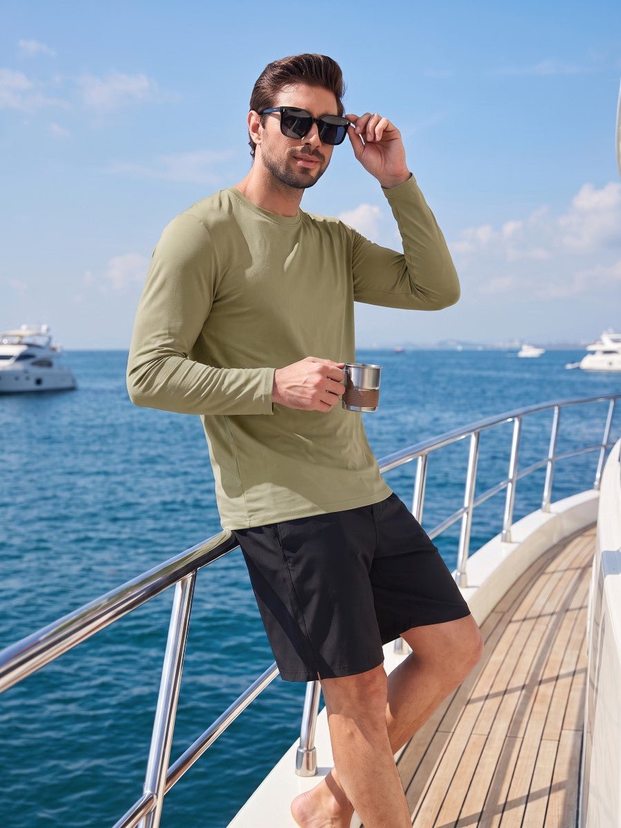 TACVASEN Dull Cyan Men's UPF 80+ Sun Shirt Quick Dry Long Sleeve Shirts