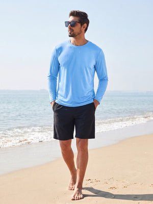 TACVASEN Waterfall Blue Men's UPF 80+ Sun Shirt Quick Dry Long Sleeve Shirts