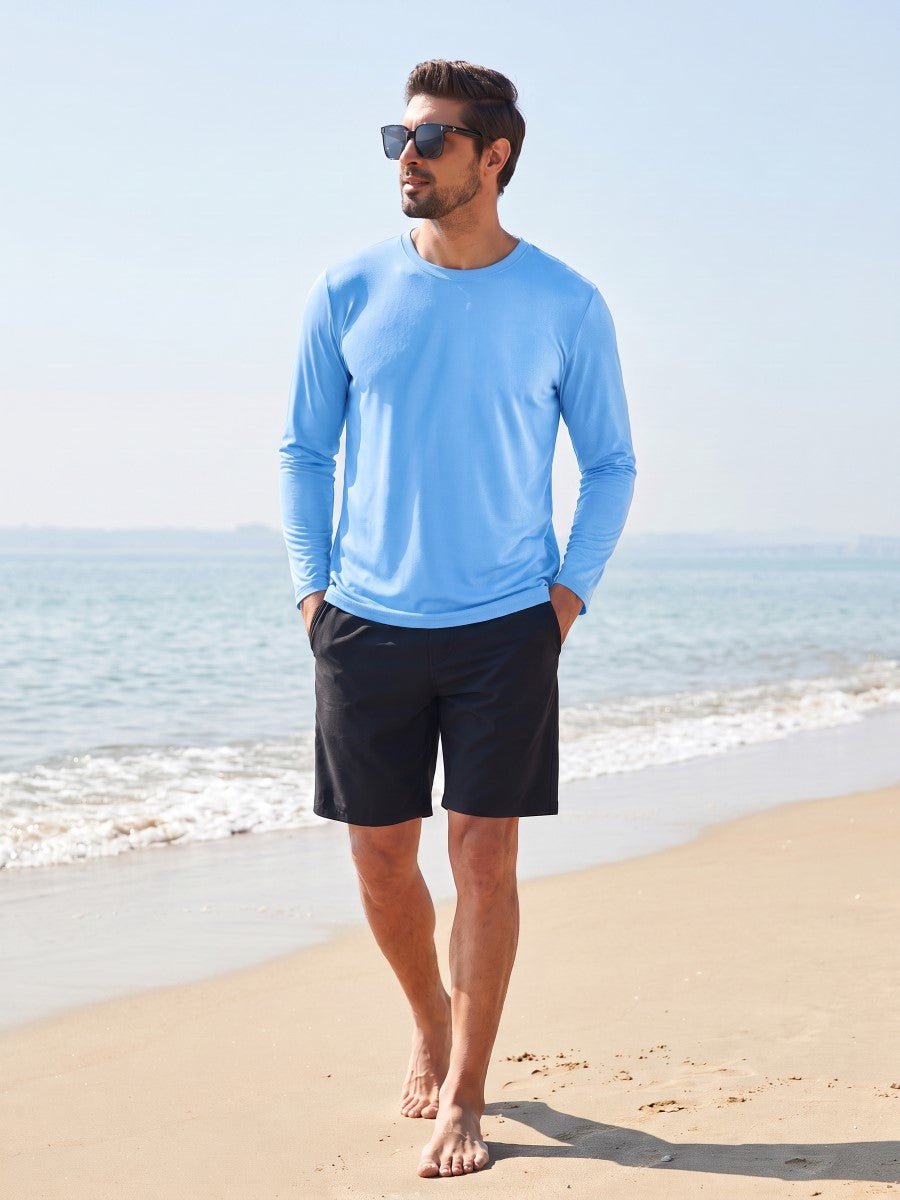 TACVASEN Waterfall Blue Men's UPF 80+ Sun Shirt Quick Dry Long Sleeve Shirts