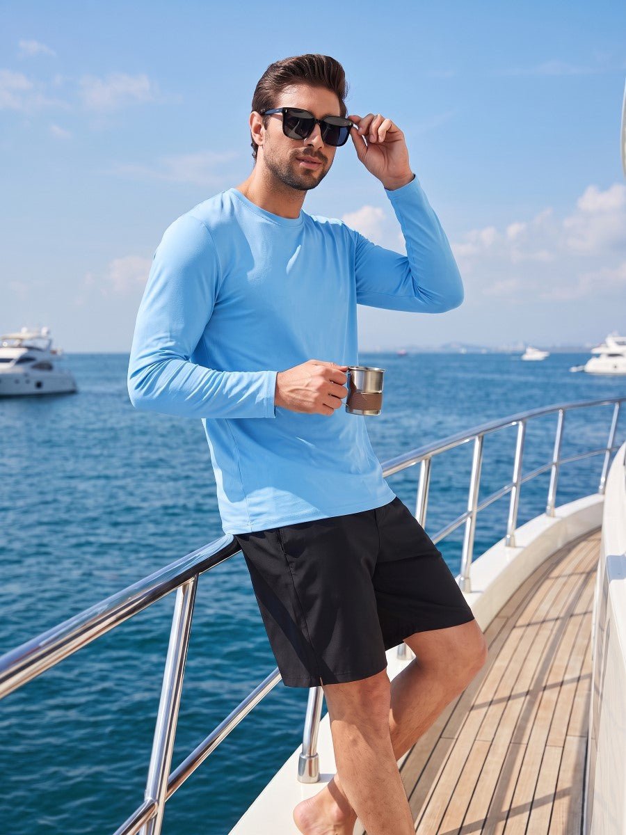 TACVASEN Waterfall Blue Men's UPF 80+ Sun Shirt Quick Dry Long Sleeve Shirts