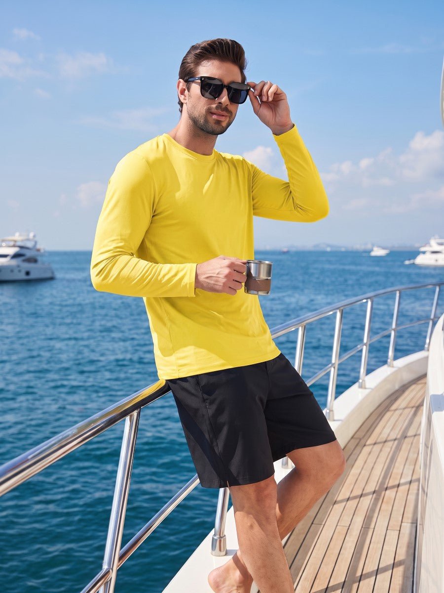TACVASEN Yellow Men's UPF 80+ Sun Shirt Quick Dry Long Sleeve Shirts