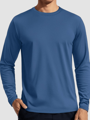 TACVASEN Blue Grey Men's UPF 80+ Sun Shirt Quick Dry Long Sleeve Shirts