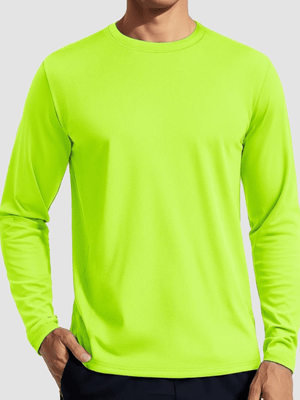 TACVASEN Fluorescent Green Men's UPF 80+ Sun Shirt Quick Dry Long Sleeve Shirts