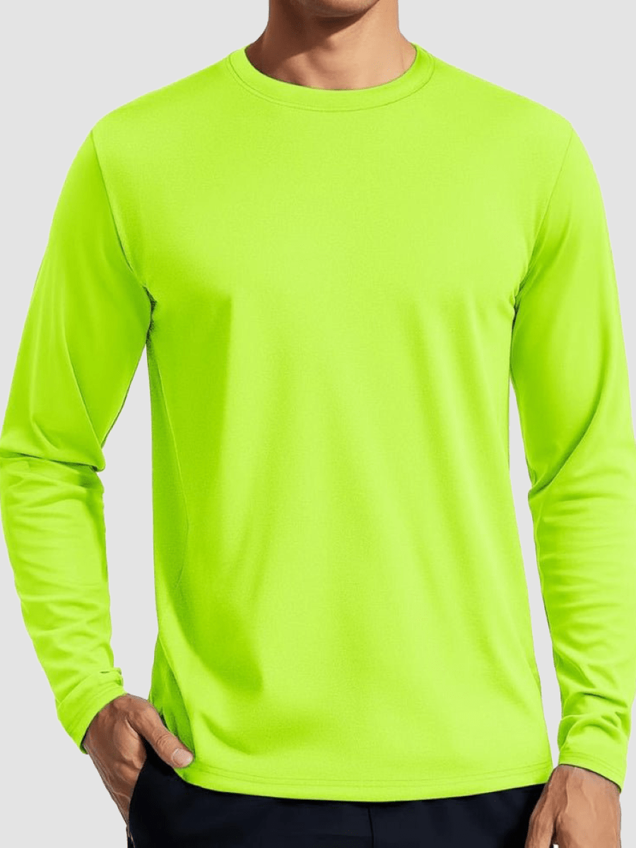 TACVASEN Fluorescent Green Men's UPF 80+ Sun Shirt Quick Dry Long Sleeve Shirts