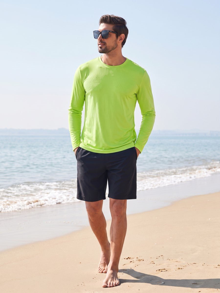 TACVASEN Fluorescent Green Men's UPF 80+ Sun Shirt Quick Dry Long Sleeve Shirts