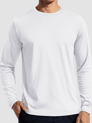TACVASEN White Men's UPF 80+ Sun Shirt Quick Dry Long Sleeve Shirts