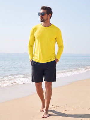 TACVASEN Yellow Men's UPF 80+ Sun Shirt Quick Dry Long Sleeve Shirts