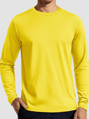 TACVASEN Yellow Men's UPF 80+ Sun Shirt Quick Dry Long Sleeve Shirts
