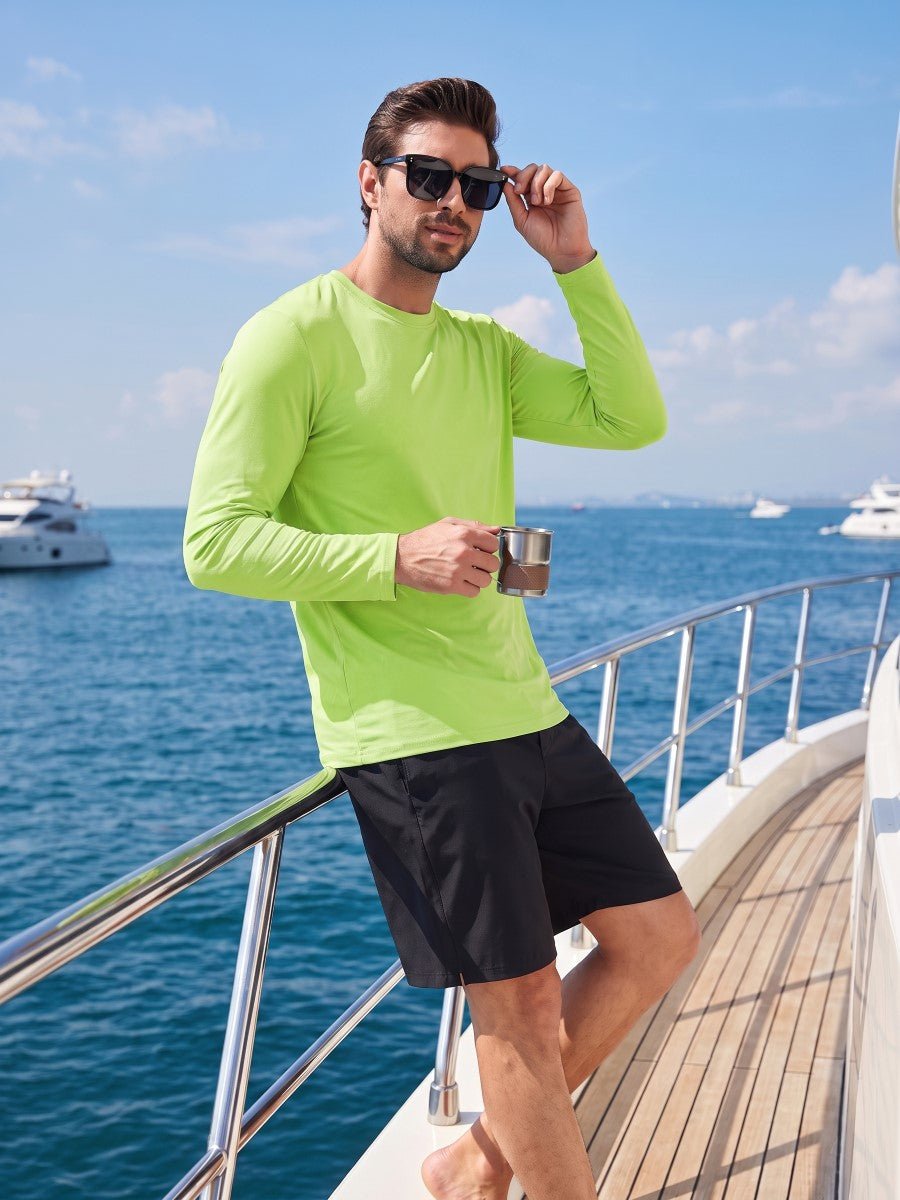 TACVASEN Fluorescent Green Men's UPF 80+ Sun Shirt Quick Dry Long Sleeve Shirts