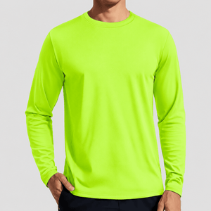 TACVASEN Fluorescent Green Men's UPF 80+ Sun Shirt Quick Dry Long Sleeve Shirts