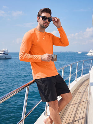 TACVASEN Orange Men's UPF 80+ Sun Shirt Quick Dry Long Sleeve Shirts