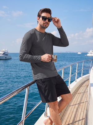 TACVASEN Black Men's UPF 80+ Sun Shirt Quick Dry Long Sleeve Shirts