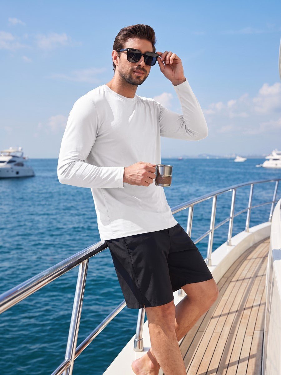TACVASEN White Men's UPF 80+ Sun Shirt Quick Dry Long Sleeve Shirts