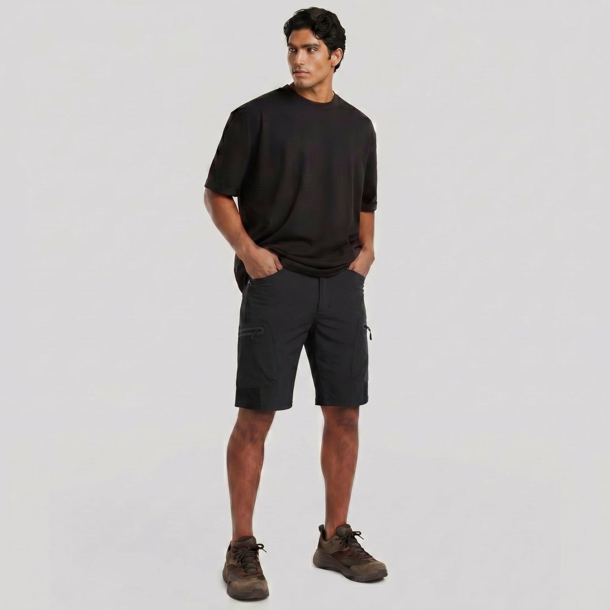 TACVASEN Black Mens Utility Cargo Shorts Outdoor Hiking Shorts